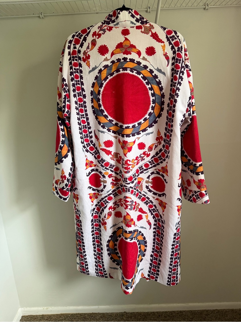 Embroidered Pattern Kimono Robe - Red & White - Picture 5 of 6